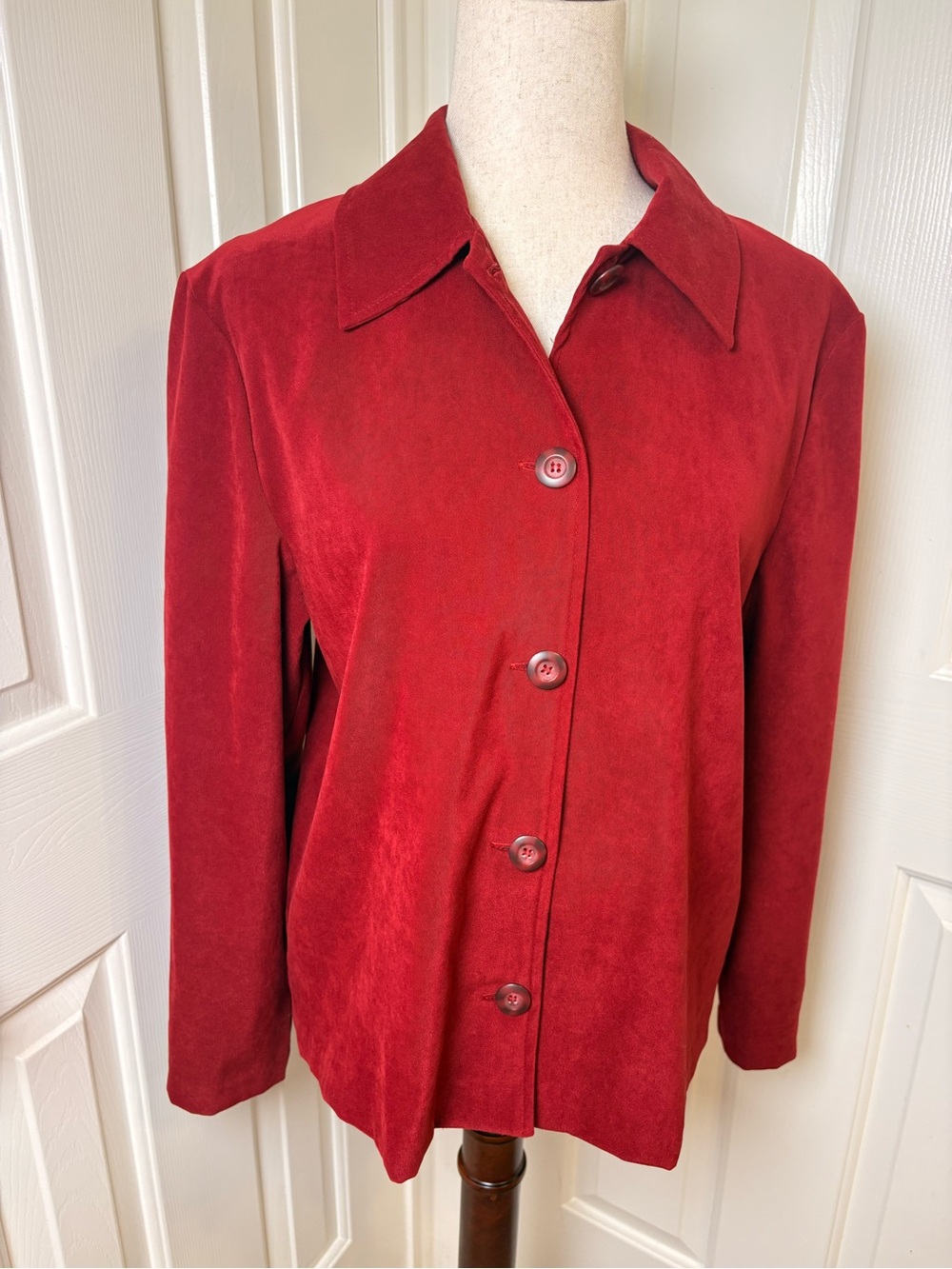 Vintage Briggs Red Faux Suede Button Front Long Sleeve Shirt Jacket Small